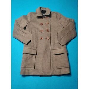 Gap Kid Pea Coat Unisex M8 Brown Anchor Button Double Breasted Wool Blend Jacket